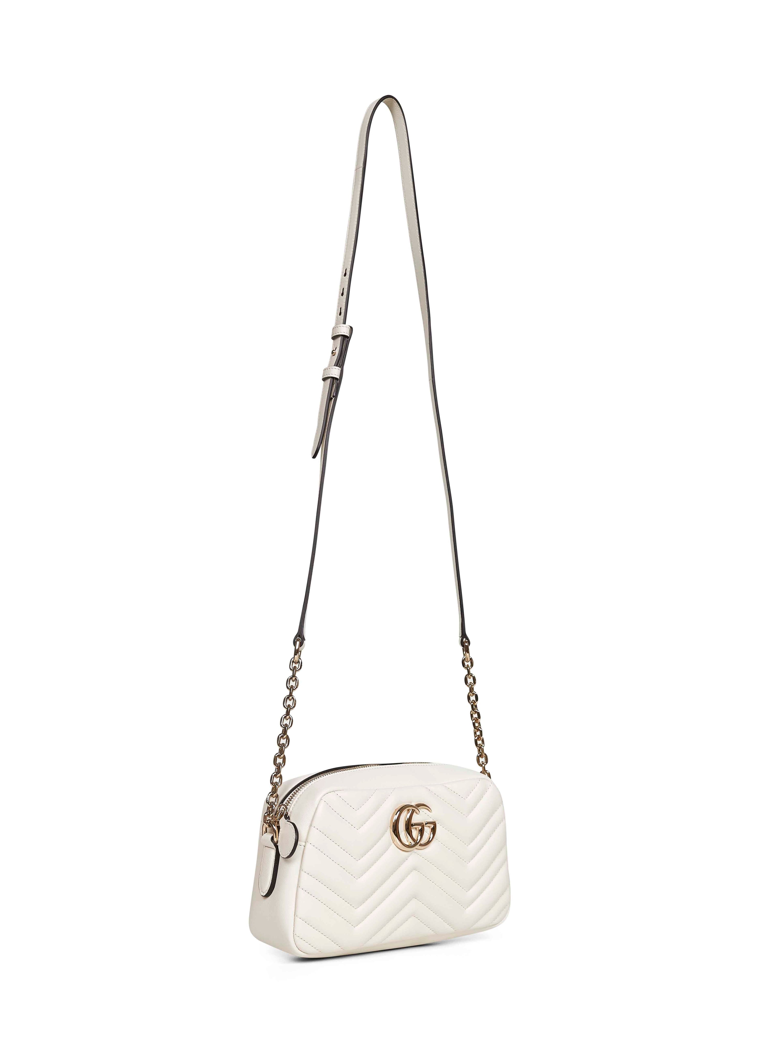 Gucci Women Dusty White Gg Marmont Small Camera Bag