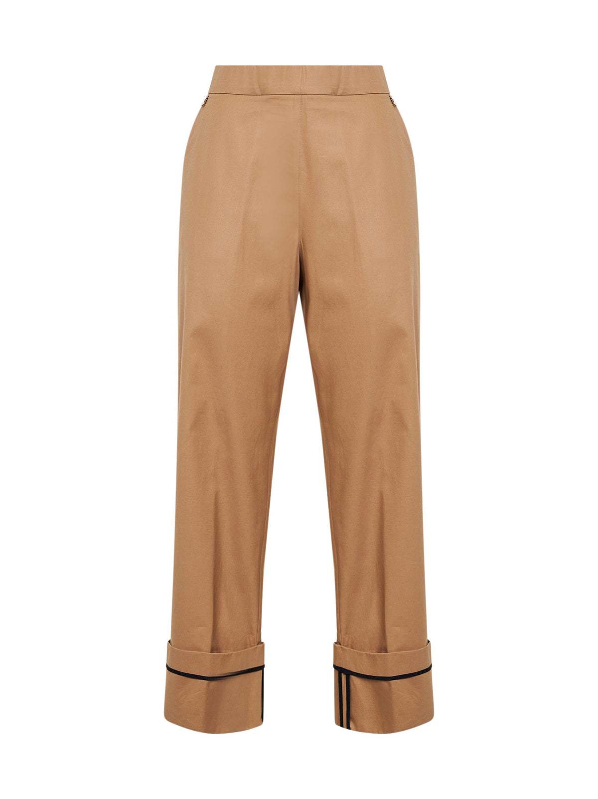 Herno Women Camel Cotton Gabardine Trousers With Turn-Up Hems