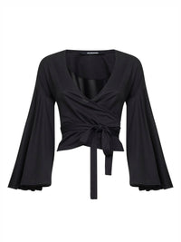 Jacquemus Women Black Jersey Thw Ventadau Wrap Top
