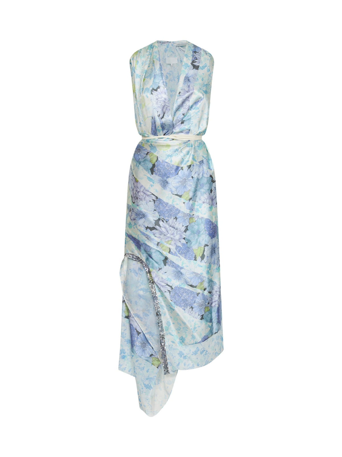 Maison Margiela Women Light Blue Floral Silk Wrap Midi Dress