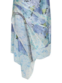 Maison Margiela Women Light Blue Floral Silk Wrap Midi Dress