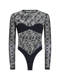 MARINE SERRE Marine Serre Women Black Flocked Monogram Mesh Bodysuit