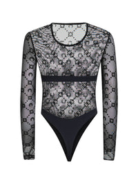 MARINE SERRE Marine Serre Women Black Flocked Monogram Mesh Bodysuit