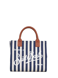 MC2 SAINT BARTH Mc2 Saint Barth Women Dark Blue And White Vanity Bag Midi Handbag With Shoulder Strap