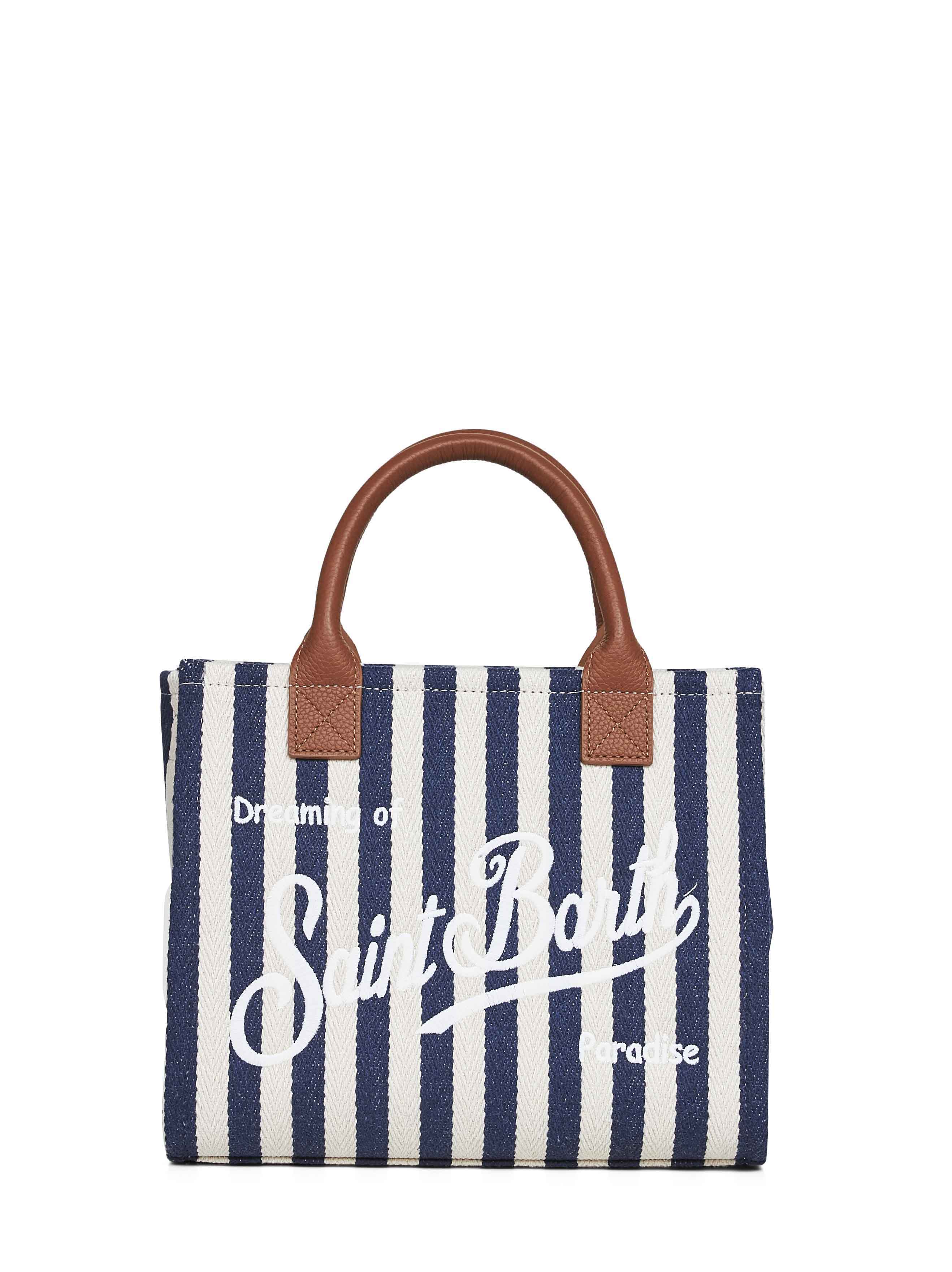 MC2 SAINT BARTH Mc2 Saint Barth Women Dark Blue And White Vanity Bag Midi Handbag With Shoulder Strap