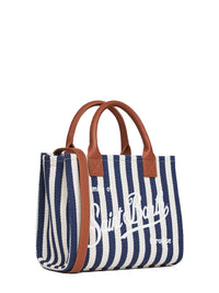 MC2 SAINT BARTH Mc2 Saint Barth Women Dark Blue And White Vanity Bag Midi Handbag With Shoulder Strap