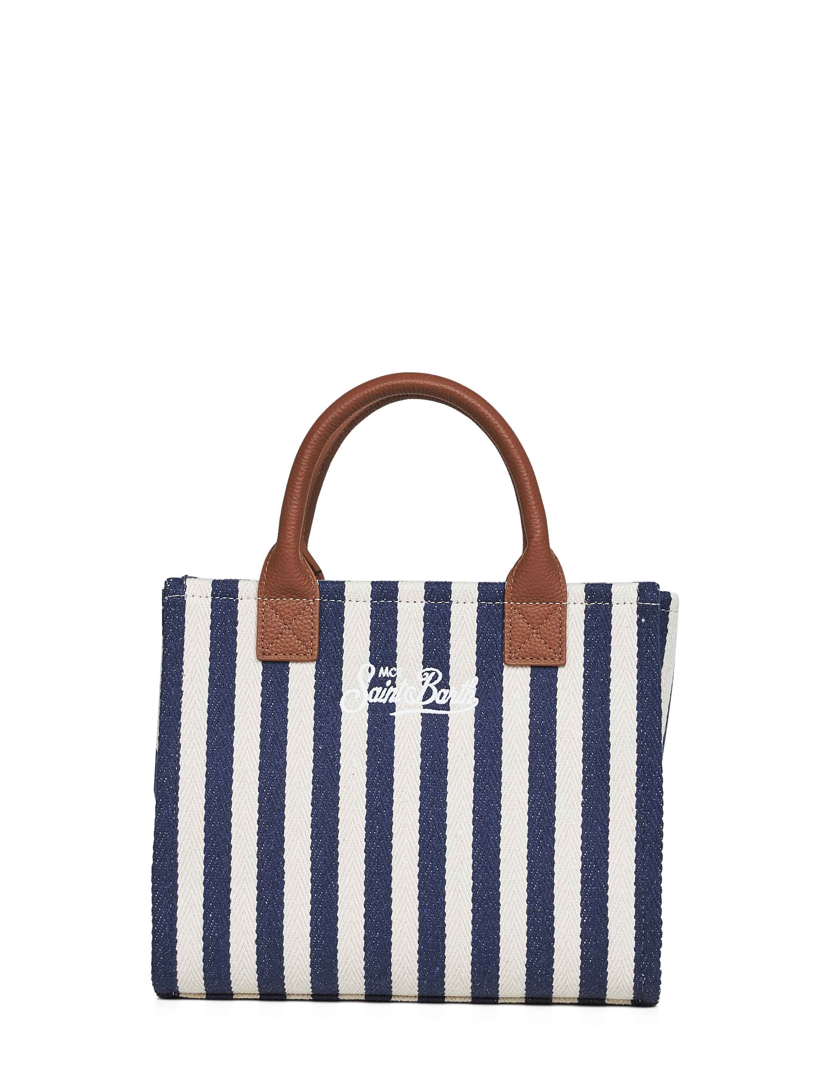 MC2 SAINT BARTH Mc2 Saint Barth Women Dark Blue And White Vanity Bag Midi Handbag With Shoulder Strap