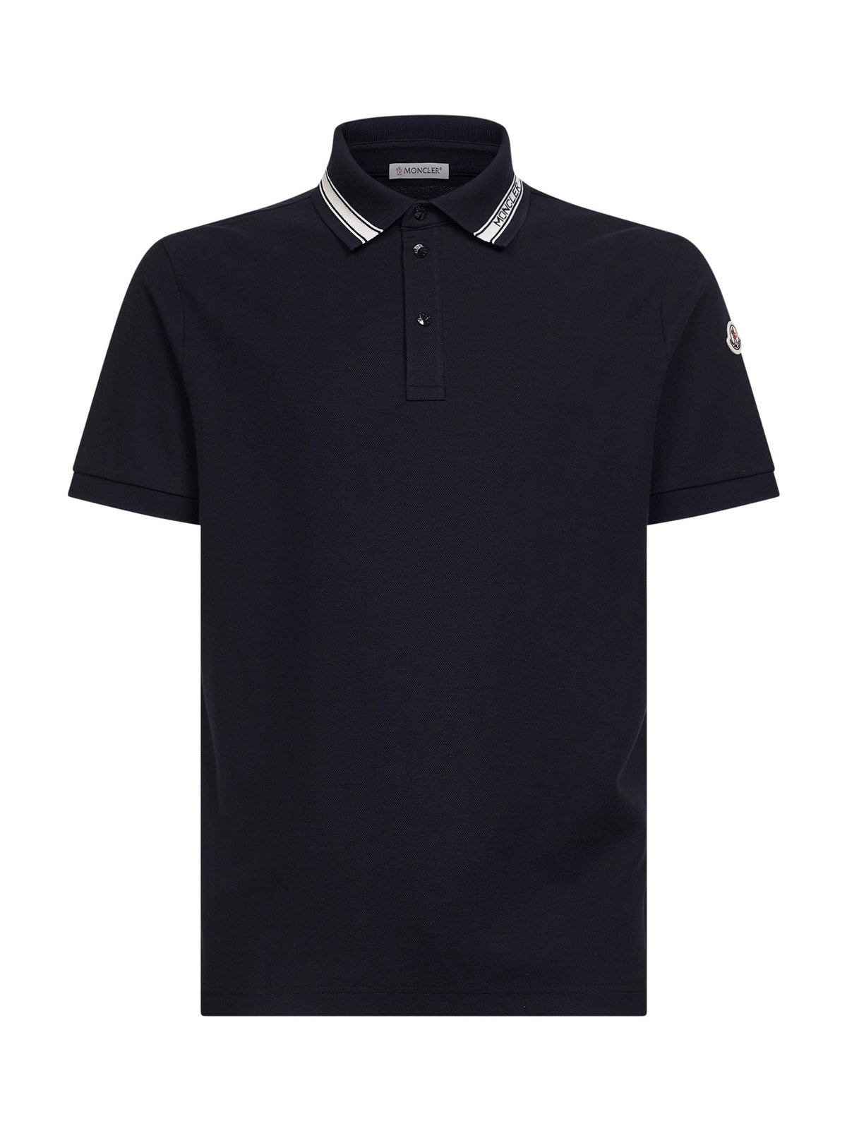 Moncler Men Blue Cotton Pique Polo Shirt With Logo Detail