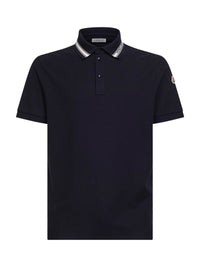 Moncler Men Blue Cotton Pique Polo Shirt With Logo Detail