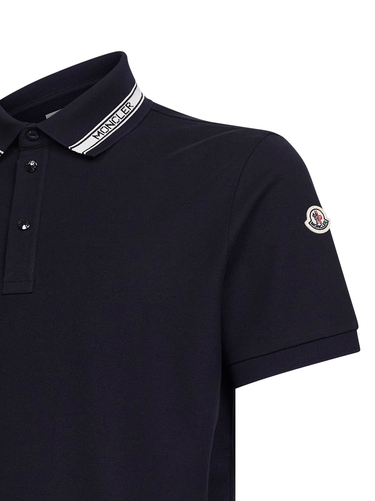 Moncler Men Blue Cotton Pique Polo Shirt With Logo Detail