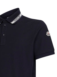 Moncler Men Blue Cotton Pique Polo Shirt With Logo Detail