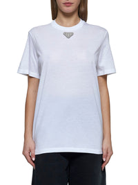 Prada Abbigliamento Women Rhinestones Plaque Cotton T-Shirt