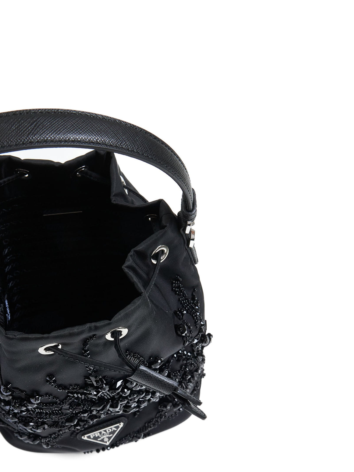 Prada Borse Women Crystals Re-Nylon Mini Bucket Bag