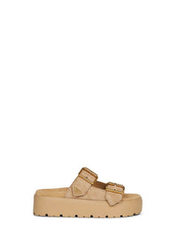 Prada Prada Women Ecru Suede Leather Double-Strap Sandals
