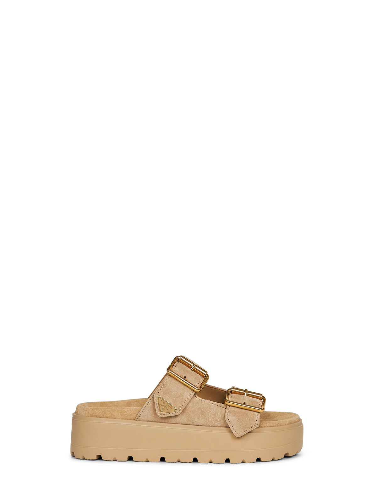 Prada Prada Women Ecru Suede Leather Double-Strap Sandals