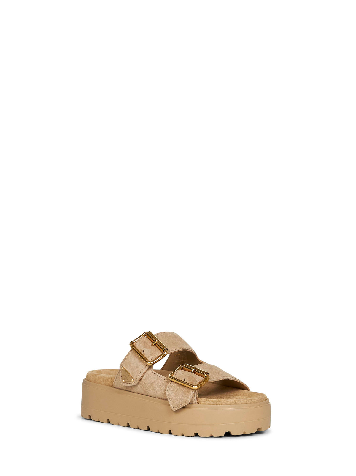 Prada Prada Women Ecru Suede Leather Double-Strap Sandals