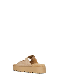 Prada Prada Women Ecru Suede Leather Double-Strap Sandals