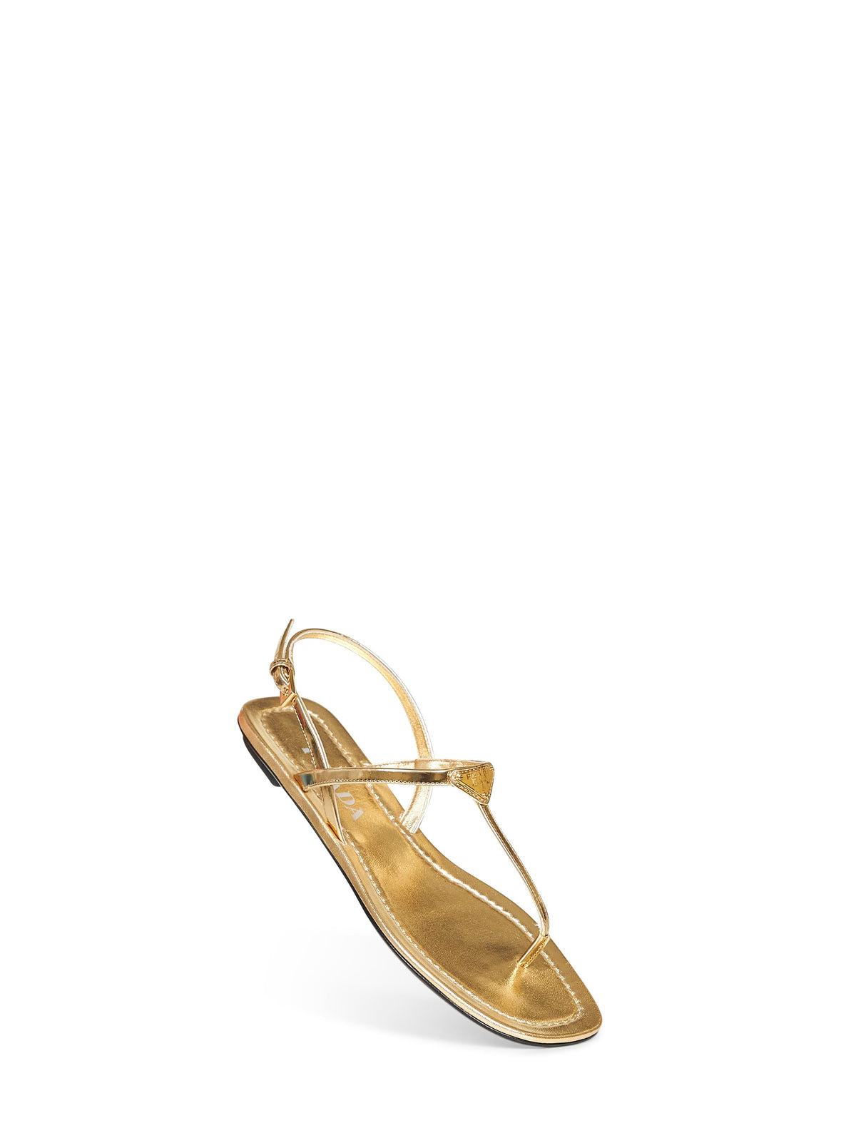 Prada Calzature Women Gold Metallic Leather Thong Sandals