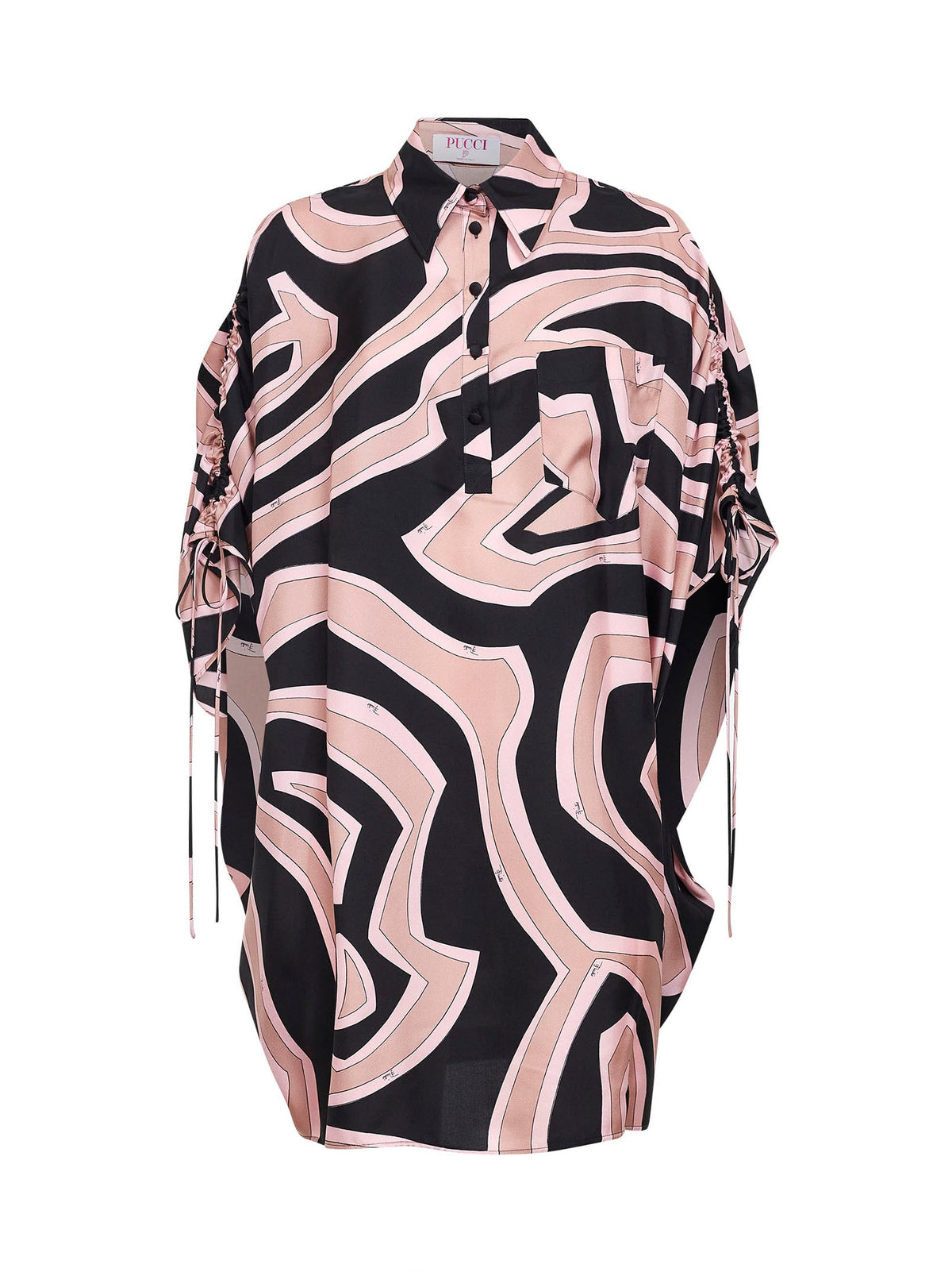 PUCCI Pucci Women Black And Pink Labirinto-Print Silk Twill Short Kaftan Dress