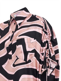 PUCCI Pucci Women Black And Pink Labirinto-Print Silk Twill Short Kaftan Dress