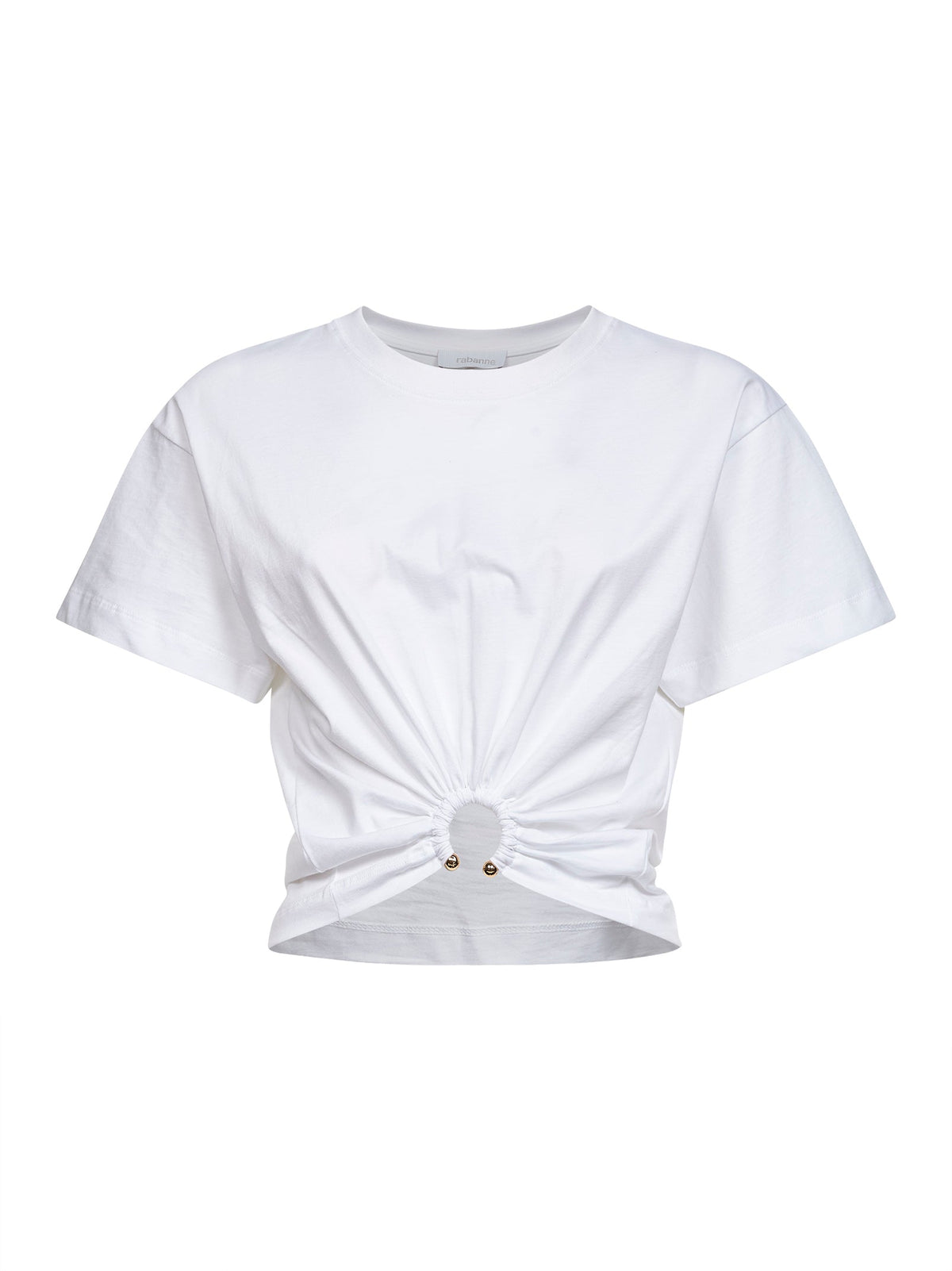 RABANNE Rabanne Women White Cotton Cropped T-Shirt With Piercing