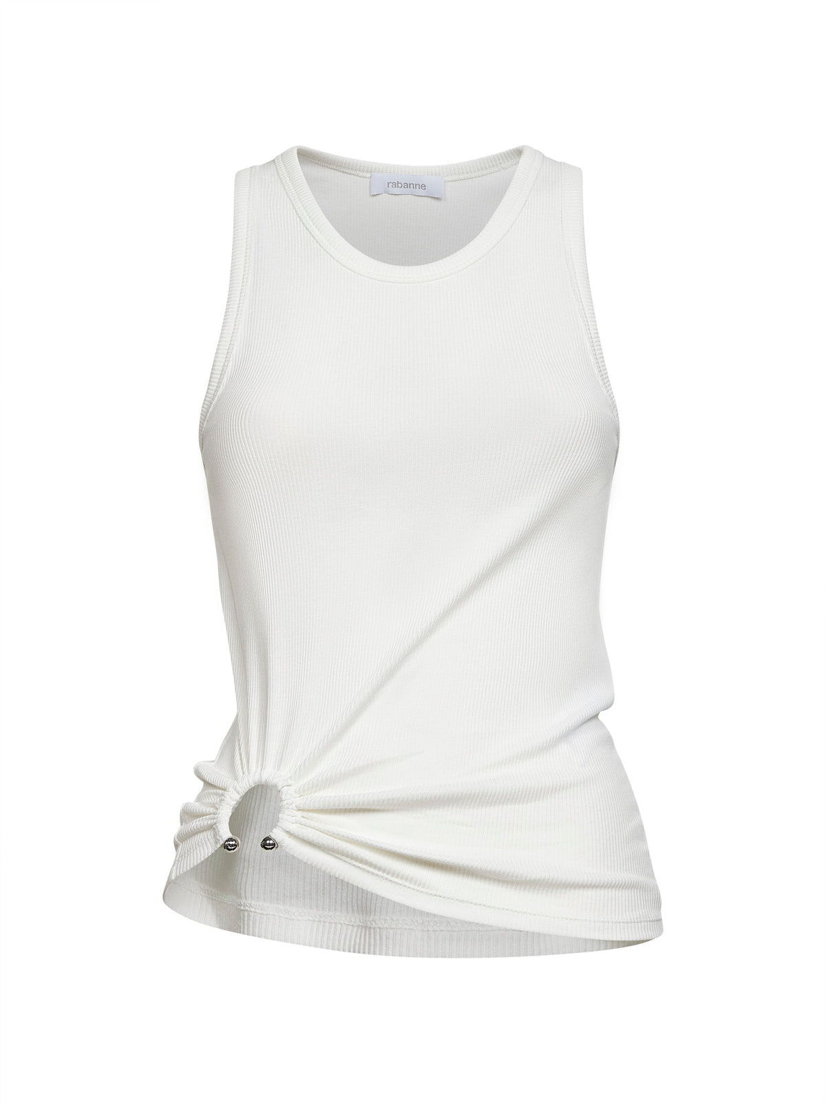 Rabanne Women White Ribbed Stretch Cotton Tank Top With Piercing