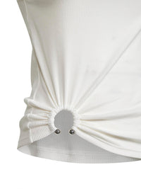 Rabanne Women White Ribbed Stretch Cotton Tank Top With Piercing