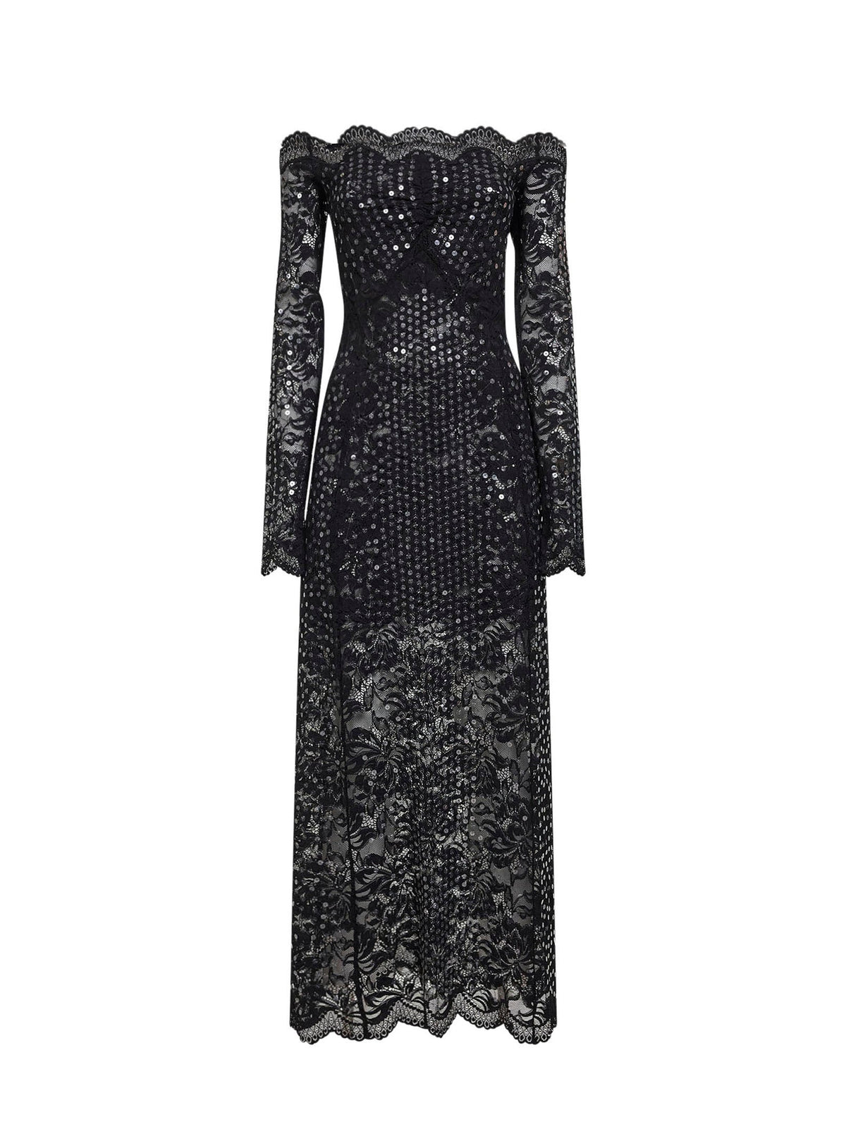 RABANNE Rabanne Women Black Embroidered-Sequins Stretch Lace Midi Dress
