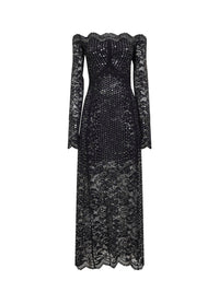 RABANNE Rabanne Women Black Embroidered-Sequins Stretch Lace Midi Dress