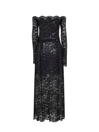RABANNE Rabanne Women Black Embroidered-Sequins Stretch Lace Midi Dress