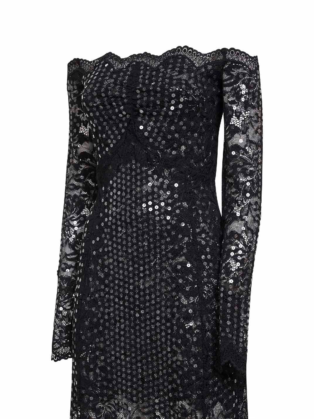 RABANNE Rabanne Women Black Embroidered-Sequins Stretch Lace Midi Dress