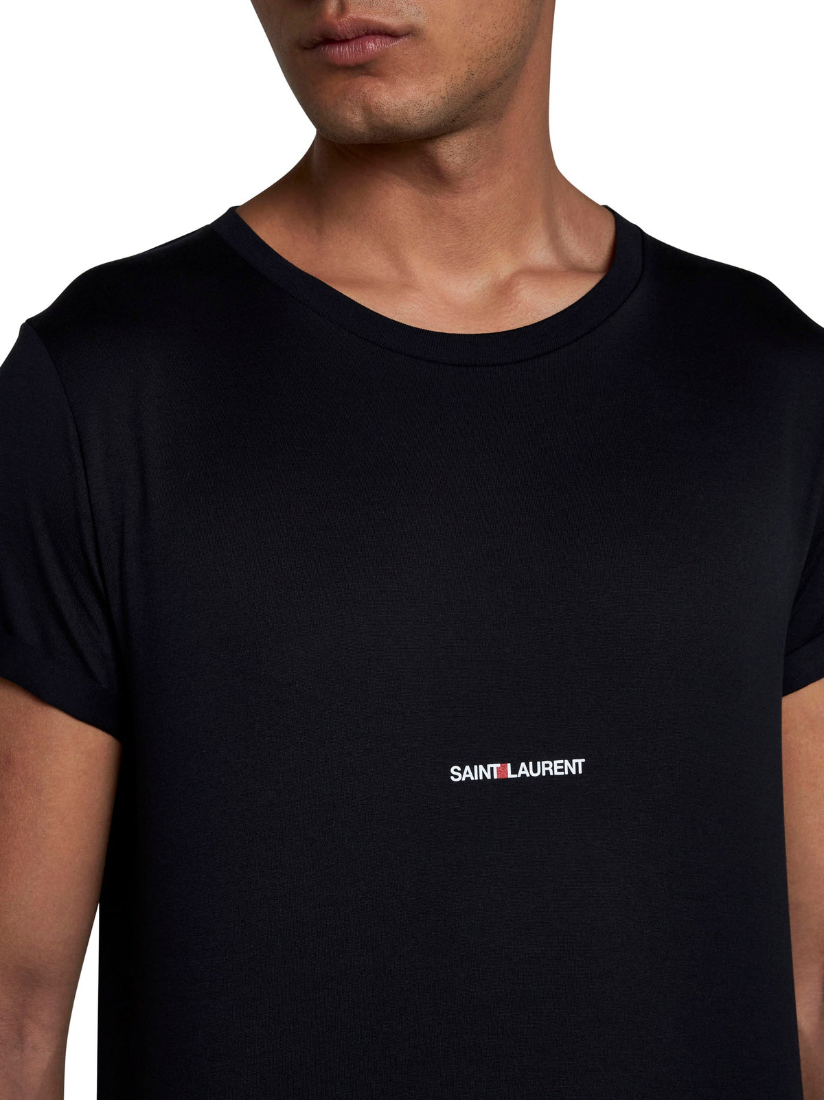 Saint Laurent Men Logo Cotton T-Shirt