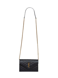 SAINT LAURENT Saint Laurent Women Black Cassandre Classic Envelope Clutch With Chain Shoulde Strap