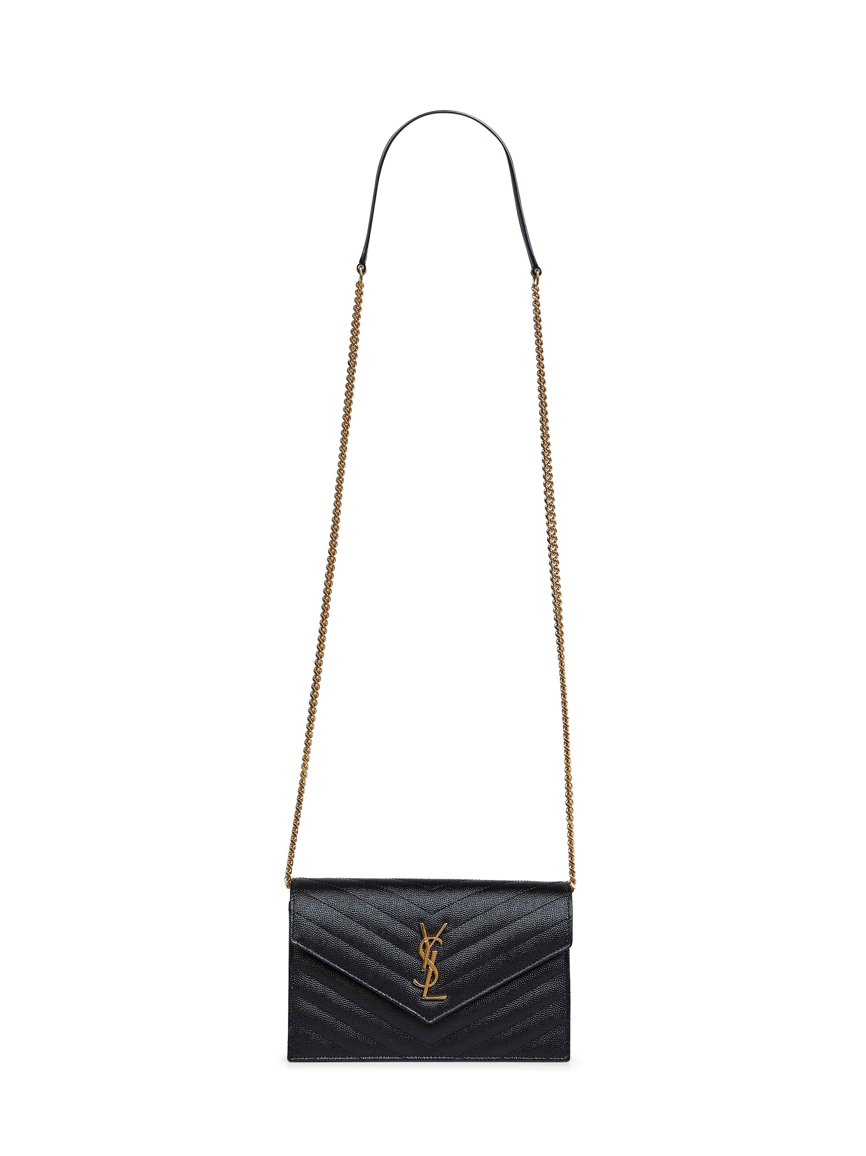 SAINT LAURENT Saint Laurent Women Black Cassandre Classic Envelope Clutch With Chain Shoulde Strap