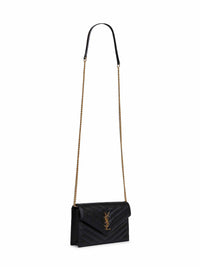 SAINT LAURENT Saint Laurent Women Black Cassandre Classic Envelope Clutch With Chain Shoulde Strap