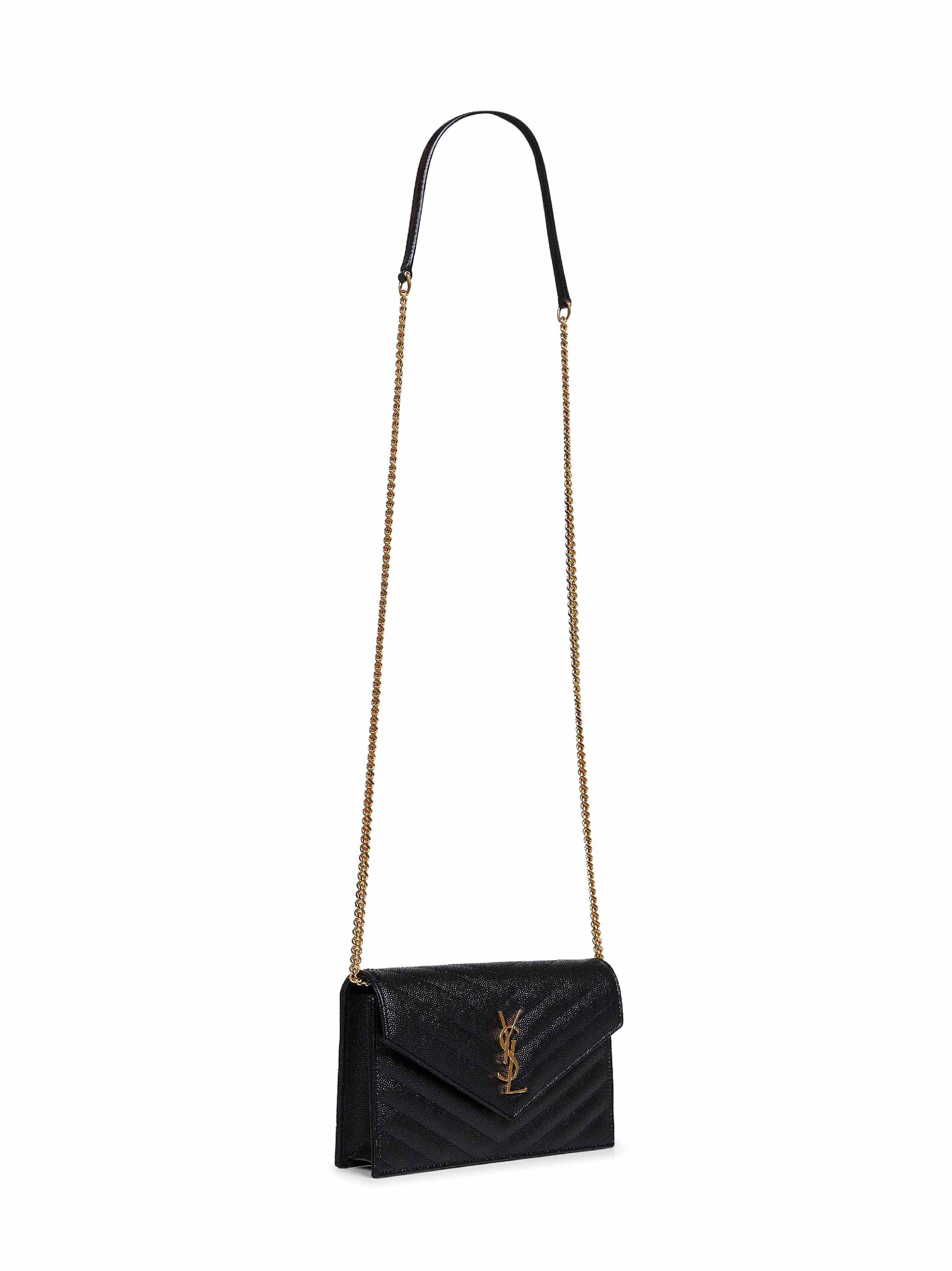 SAINT LAURENT Saint Laurent Women Black Cassandre Classic Envelope Clutch With Chain Shoulde Strap