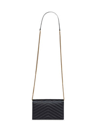 SAINT LAURENT Saint Laurent Women Black Cassandre Classic Envelope Clutch With Chain Shoulde Strap