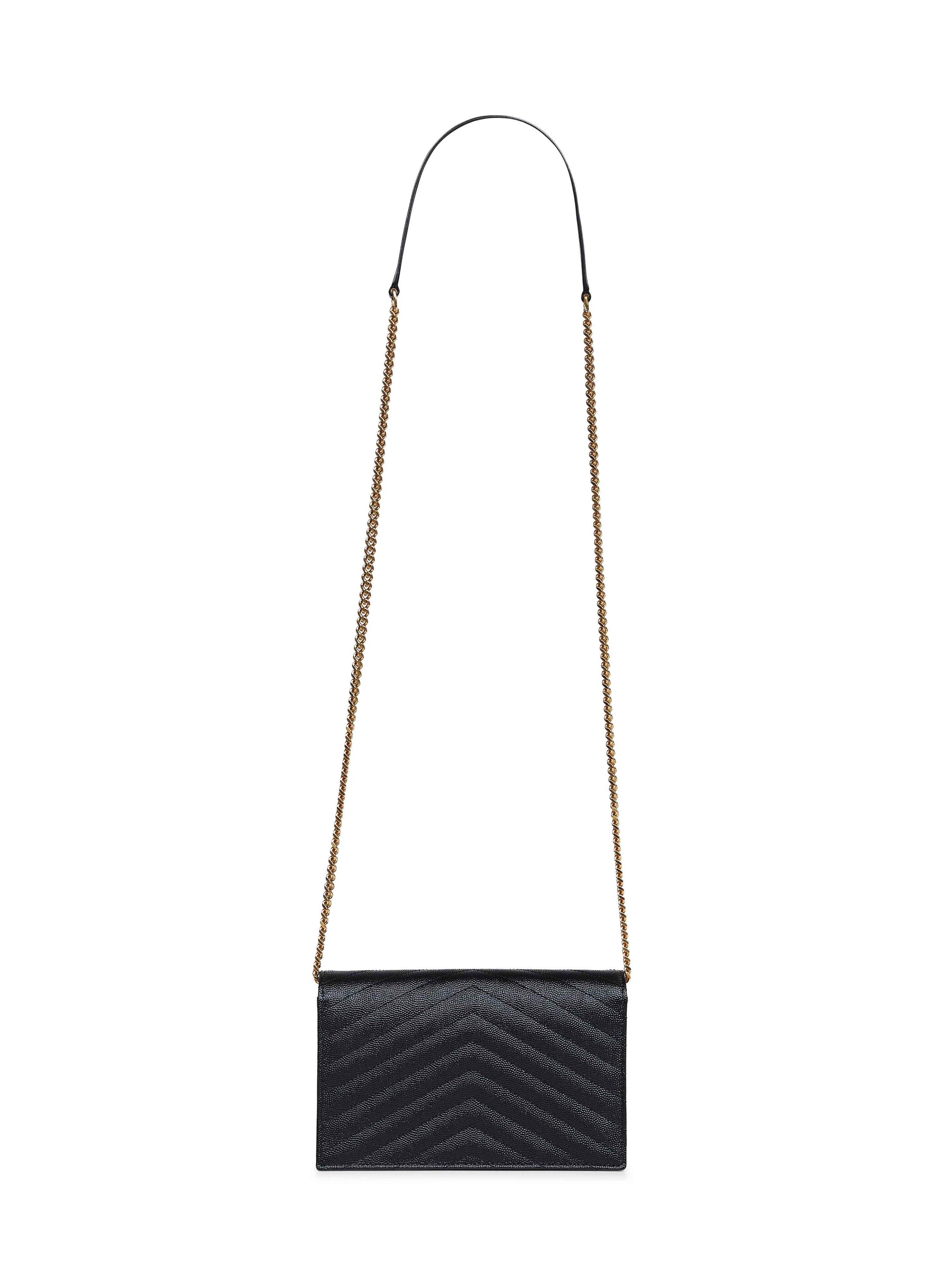 SAINT LAURENT Saint Laurent Women Black Cassandre Classic Envelope Clutch With Chain Shoulde Strap