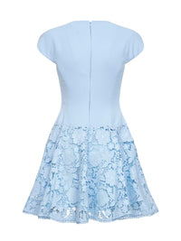 Self Portrait Women Light Blue Crepe And Lace Mini Dress