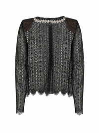 Self Portrait Women Black Organza Lace Crystal-Embellished Top