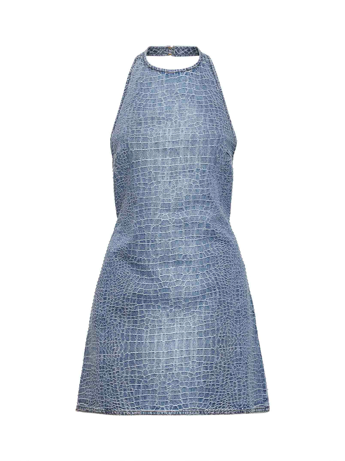 SELF PORTRAIT Self Portrait Women Blue Rhinestone Croc-Effect Denim Mini Dress