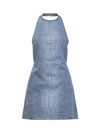 SELF PORTRAIT Self Portrait Women Blue Rhinestone Croc-Effect Denim Mini Dress