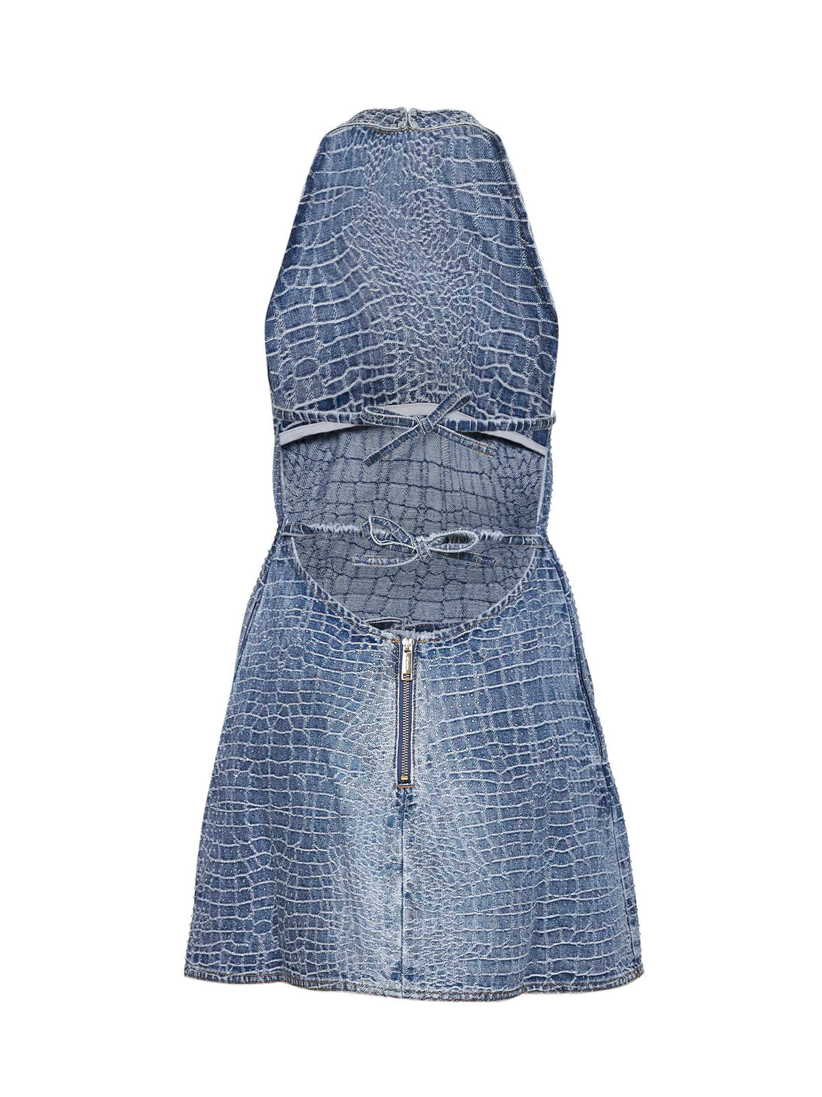 SELF PORTRAIT Self Portrait Women Blue Rhinestone Croc-Effect Denim Mini Dress