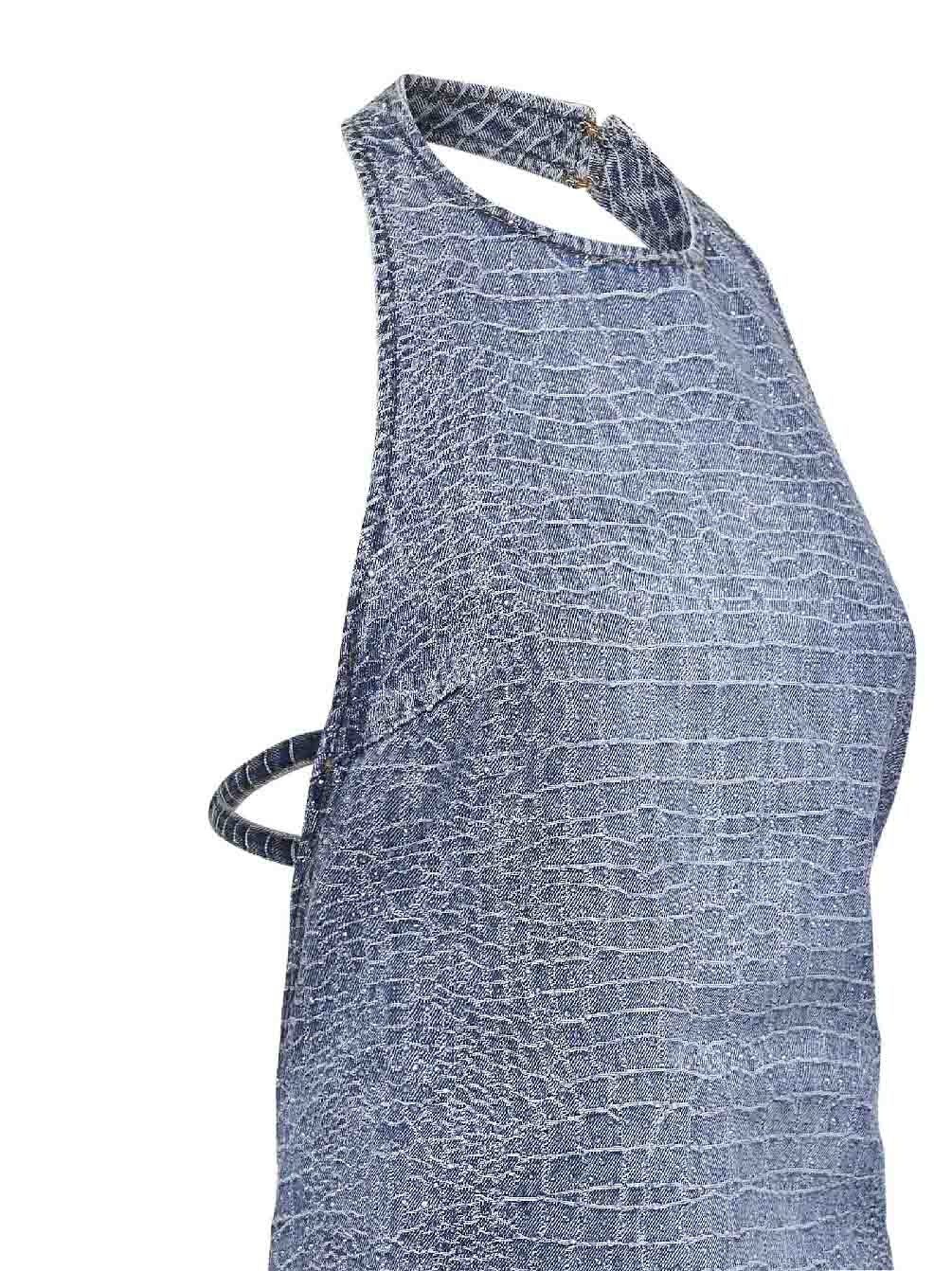 SELF PORTRAIT Self Portrait Women Blue Rhinestone Croc-Effect Denim Mini Dress