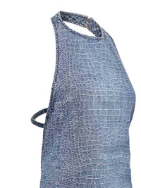 SELF PORTRAIT Self Portrait Women Blue Rhinestone Croc-Effect Denim Mini Dress