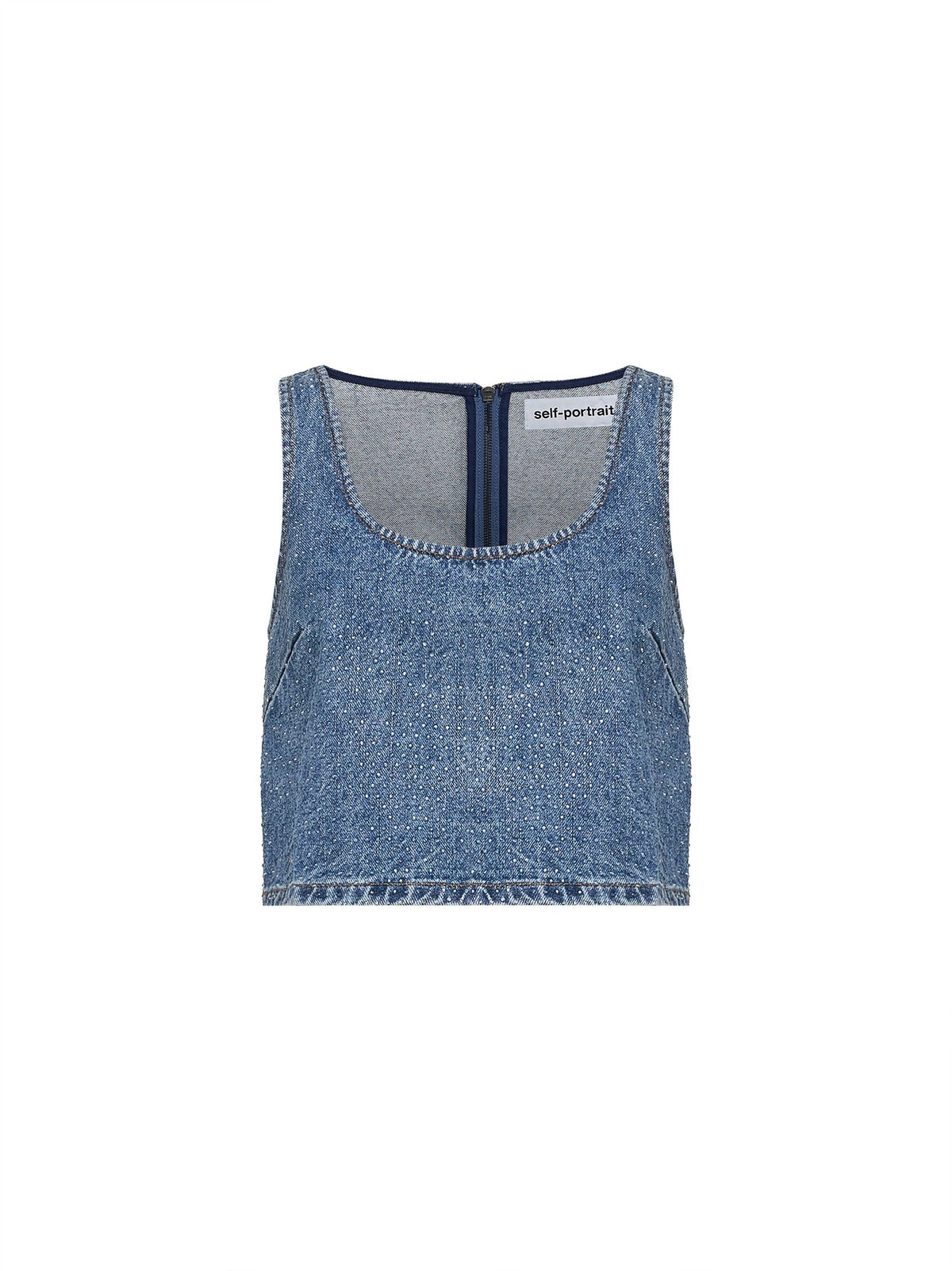 SELF PORTRAIT Self Portrait Women Blue Rhinestone Denim Crop Top