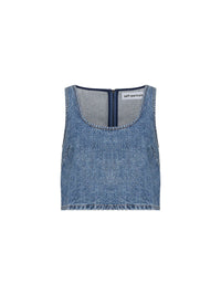 SELF PORTRAIT Self Portrait Women Blue Rhinestone Denim Crop Top