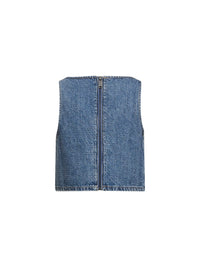 SELF PORTRAIT Self Portrait Women Blue Rhinestone Denim Crop Top