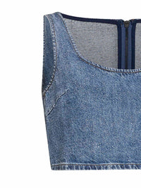 SELF PORTRAIT Self Portrait Women Blue Rhinestone Denim Crop Top