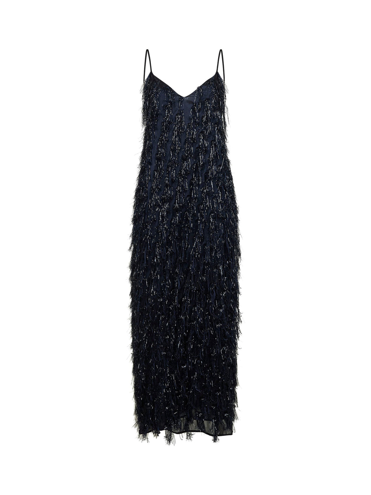 STELLA MCCARTNEY Stella Mccartney Women Navy Blue Viscose Blend Lurex Fringes-Embellished Long Dress